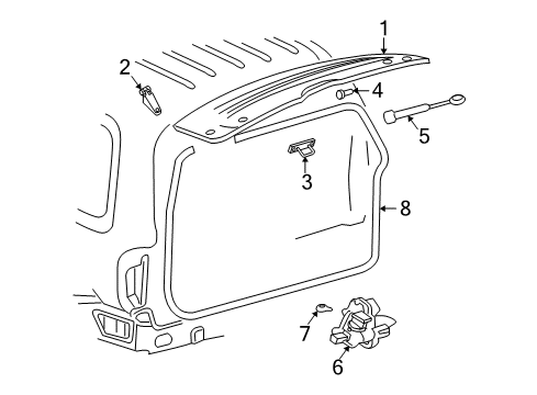 2006 Jeep Liberty Lift Glass Liftgate Glass Rod Diagram for 55360171AD