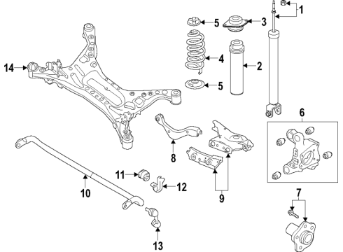 2019 Nissan Altima Rear Suspension Components, Lower Control Arm, Upper Control Arm, Stabilizer Bar Hub Assembly Rear Diagram for 43202-6CA0A