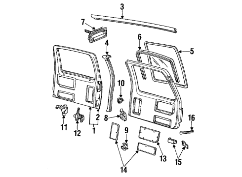 1998 GMC C1500 Suburban Back Door - Door & Components Kit-Rear Door Lower Hinge Door Side Diagram for 15741798