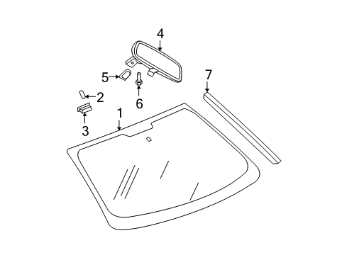 2009 Chrysler Sebring Windshield Glass, Reveal Moldings Inside Rear View Mirror Diagram for 5008589AB