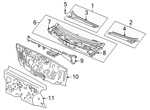 2004 Kia Optima Cowl Panel & Mer Assembly-Dash Diagram for 643003C151