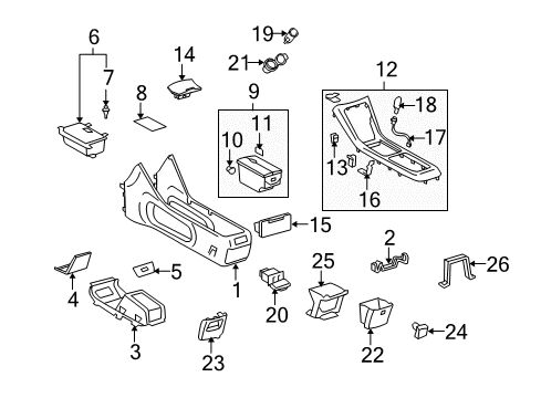 2006 Toyota Highlander Console Cup Holder Diagram for 55620-48020-E1