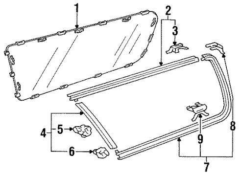 1993 Toyota Camry Quarter Panel - Glass & Hardware Lower Molding Clip Diagram for 62775-33010