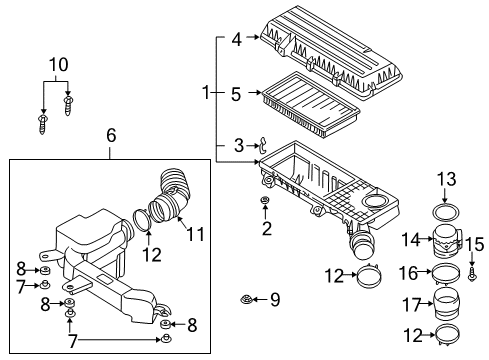 2001 Kia Rio Powertrain Control Air Cleaner Diagram for 0K30C13320C