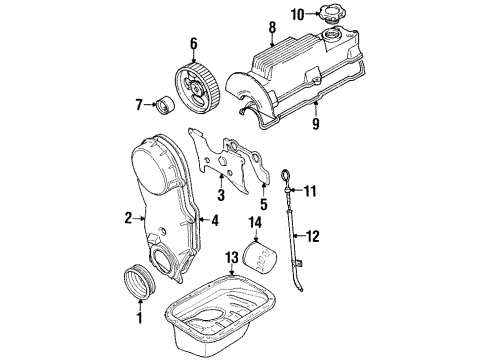 1997 Geo Metro Engine Parts, Mounts, Cylinder Head & Valves, Camshaft & Timing, Oil Pan, Oil Pump, Crankshaft & Bearings, Pistons, Rings & Bearings Cover, Timing Belt Front Diagram for 91172360