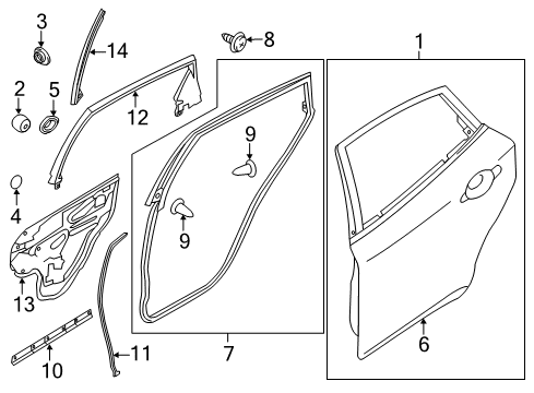 2013 Infiniti M37 Rear Door Seal-Rear Door Partition, RH Diagram for 82838-1MA1C