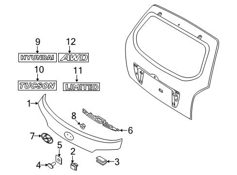 2011 Hyundai Tucson Exterior Trim - Lift Gate Garnish-Tail Gate, Lower Diagram for 87372-2S000