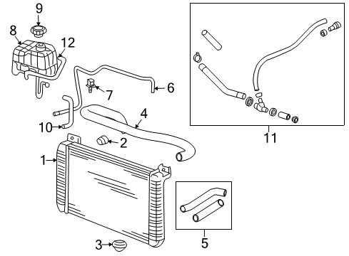 2008 Hummer H2 Radiator & Components Radiator Surge Tank Outlet Hose Diagram for 19130370