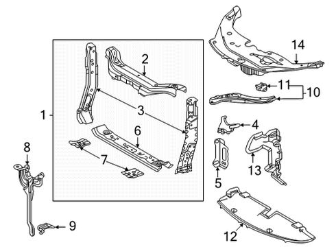 2017 Toyota Mirai Radiator Support Radiator Support Diagram for 53205-62010