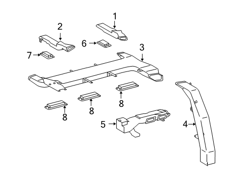 2000 Lexus LX470 Ducts Grille Assy, Air Outlet, NO.2 Diagram for 88570-60090-A0