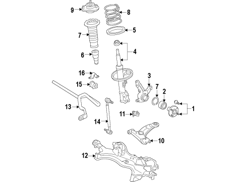 2009 Pontiac Vibe Front Suspension Components, Lower Control Arm, Stabilizer Bar Front Lower Control Arm Diagram for 19184389