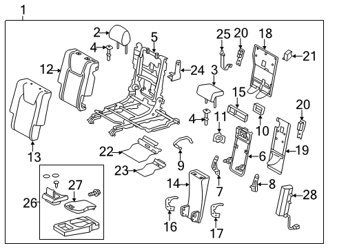 2014 Lexus RX350 Rear Seat Components Rear Seat Armrest Assembly, Center Diagram for 72830-0E191-B2