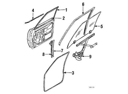 1986 Nissan Sentra Front Door Rubber-Glass Run Diagram for 80330-01A62