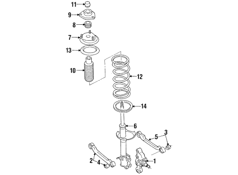 1987 Nissan Pulsar NX Rear Suspension, Rear Stabilizer Bar & Components, Lower Control Arm Strut Diagram for 55303-89A26