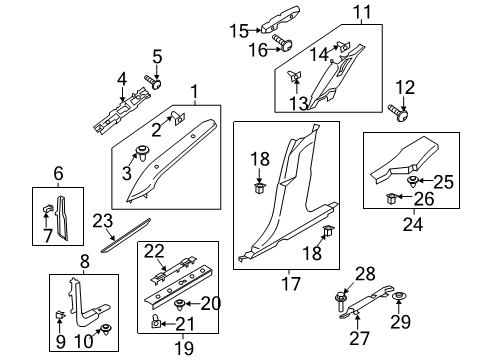 2013 Ford Fusion Interior Trim - Pillars, Rocker & Floor Windshield Pillar Trim Diagram for DS7Z-5403598-AE