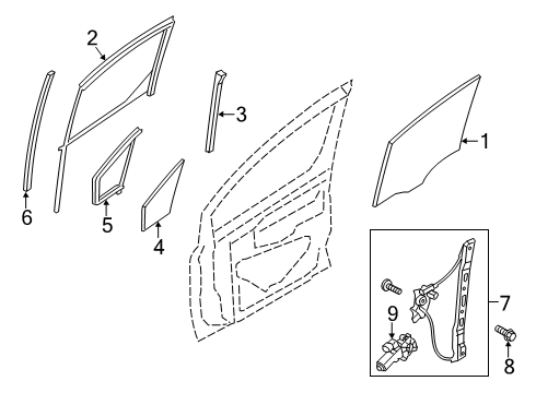 2020 Ford Transit Connect Sliding Door Window Channel Diagram for DT1Z-6122297-D