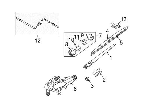 2006 Infiniti FX35 Wiper & Washer Components Back Window Washer Nozzle Assembly Diagram for 28970-CG000