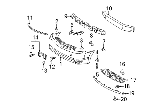 2005 Toyota Prius Front Bumper Molding Diagram for 52711-47010-A0