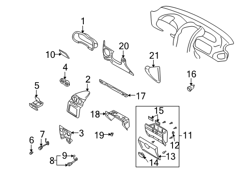 2001 Hyundai Santa Fe Cluster & Switches, Instrument Panel Cover Assembly-Lower Crash Pad Junction Box Diagram for 84752-26000-TI