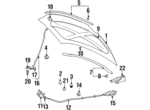 1997 Hyundai Elantra Hood & Components Latch Assembly-Hood Diagram for 81130-29001