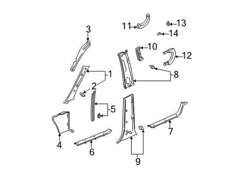 2001 Toyota Sequoia Interior Trim - Pillars, Rocker & Floor Weatherstrip Pillar Trim Diagram for 62220-0C020-E0