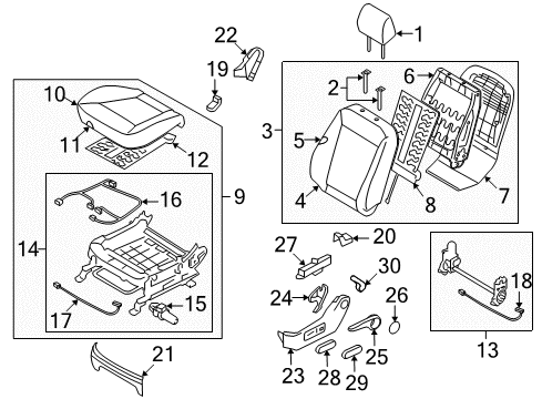 2011 Hyundai Santa Fe Heated Seats Knob-Power Seat Recliner Diagram for 88547-0W100-HZ