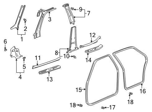 2002 Toyota Prius Interior Trim - Pillars, Rocker & Floor Weatherstrip Clamp Diagram for 67923-46010