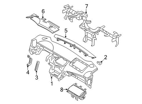 2009 Hyundai Sonata Cluster & Switches, Instrument Panel Grommet-Crash Pad Main Guide Side Diagram for 84727-3K000
