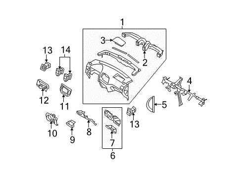 2006 Hyundai Accent Instrument Panel Duct Assembly-Center Air Ventilator, LH Diagram for 97410-1E000