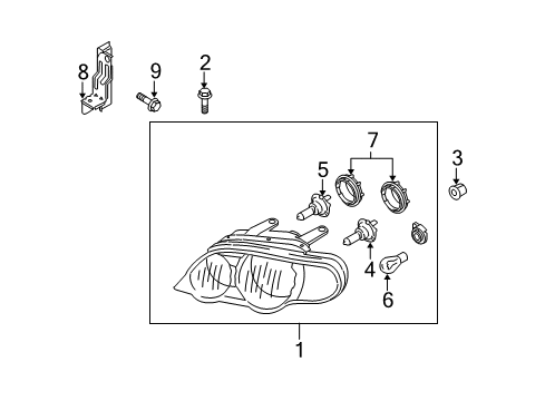 2003 Kia Spectra Headlamps Passenger Side Headlight Assembly Diagram for 0K2NB51030B