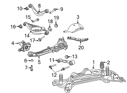 2010 Ford Fusion Rear Suspension Components, Lower Control Arm, Upper Control Arm, Stabilizer Bar Trailing Link Diagram for 4M8Z-5500-A