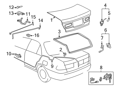 2000 Toyota Camry Trunk Lid Hinge Support Diagram for 64511-33030