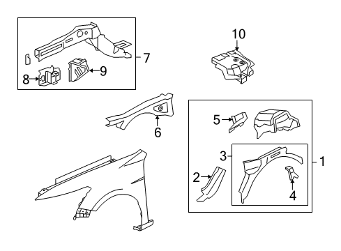 2010 Honda Accord Structural Components & Rails Wheelhouse, L. FR. Diagram for 60700-TA5-A00ZZ
