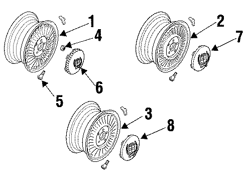 1995 Cadillac DeVille Wheels, Covers & Trim Hub Cap ASSEMBLY(Tire & Wheel Drawing/Original Housed Diagram for 3524175
