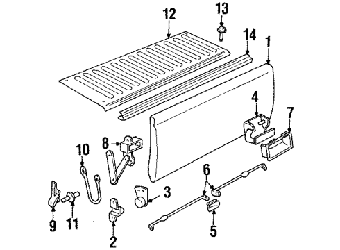 1988 Chevrolet C1500 Tail Gate Hinge, Pick Up Box End Gate Diagram for 15521580