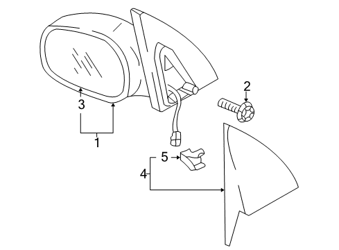 2002 Kia Sedona Outside Mirrors Outside Rear View Mirror & Holder Assembly, Left Diagram for 0K54A69183