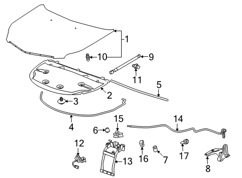 2011 Cadillac SRX Hood & Components Lock Diagram for 19420356