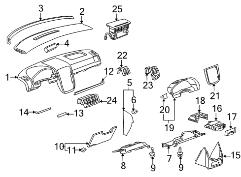 2005 Pontiac Montana Cluster & Switches, Instrument Panel Plate Asm-Instrument Panel Accessory Trim *Ebony With Brushed Metal Application Diagram for 15277768