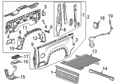 2020 Chevrolet Silverado 3500 HD Pick Up Box Components Support Diagram for 84179700