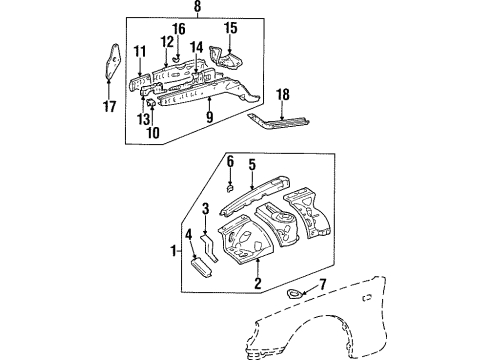 1993 Toyota Supra Structural Components & Rails Rear Reinforcement Diagram for 57043-24010