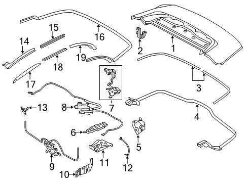 2014 Nissan Murano Convertible Top Bracket Assembly-Storage Lid Hinge, LH Diagram for 97245-1GR0H