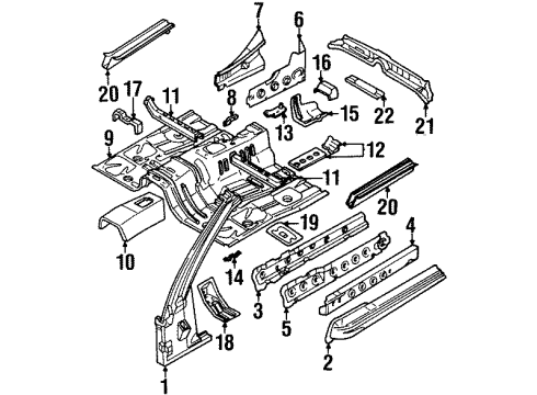 1995 Nissan 300ZX Hinge Pillar, Rocker, Floor & Rails Floor-Front Diagram for 74312-32P00