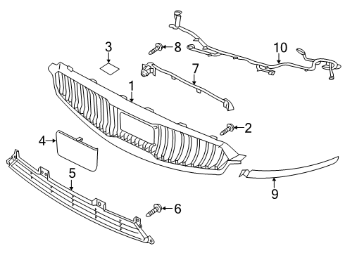 2017 Kia Cadenza Grille & Components Front Bumper Grille Diagram for 86560F6000