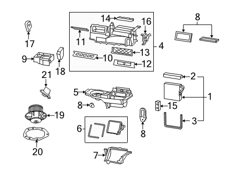 2008 Chevrolet Malibu Evaporator & Heater Components, Blower Motor & Fan Case, Heater Diagram for 22737148