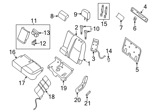 2015 Infiniti QX60 Second Row Seats Rear Seat Armrest Assembly Diagram for 88700-3JA3A