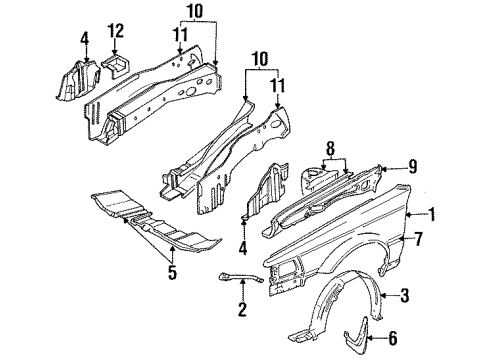 1987 Nissan Maxima Fender & Components, Inner Structure & Rails, Exterior Trim PROTCT Front Fender L Diagram for 63843-16E01