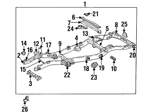 1995 Toyota Land Cruiser Frame & Components Rear Crossmember Diagram for 51209-60111