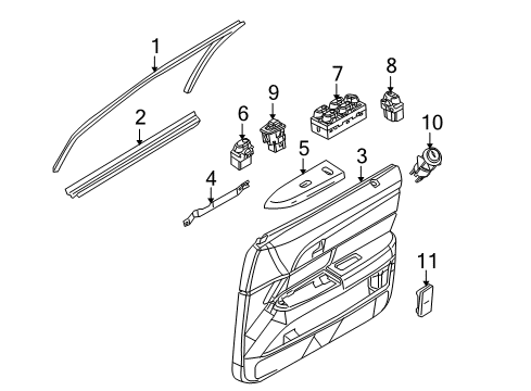 2010 Mercury Grand Marquis Rear Door Window Molding Diagram for 1W7Z-5420891-AAA