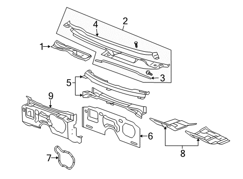 2007 Cadillac STS Cowl Insulator Diagram for 20840956