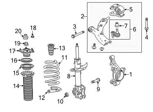 2017 Acura RDX Front Suspension Components, Lower Control Arm, Stabilizer Bar Cap, FR. Shock Absorber Mounting Diagram for 51608-TX4-A01